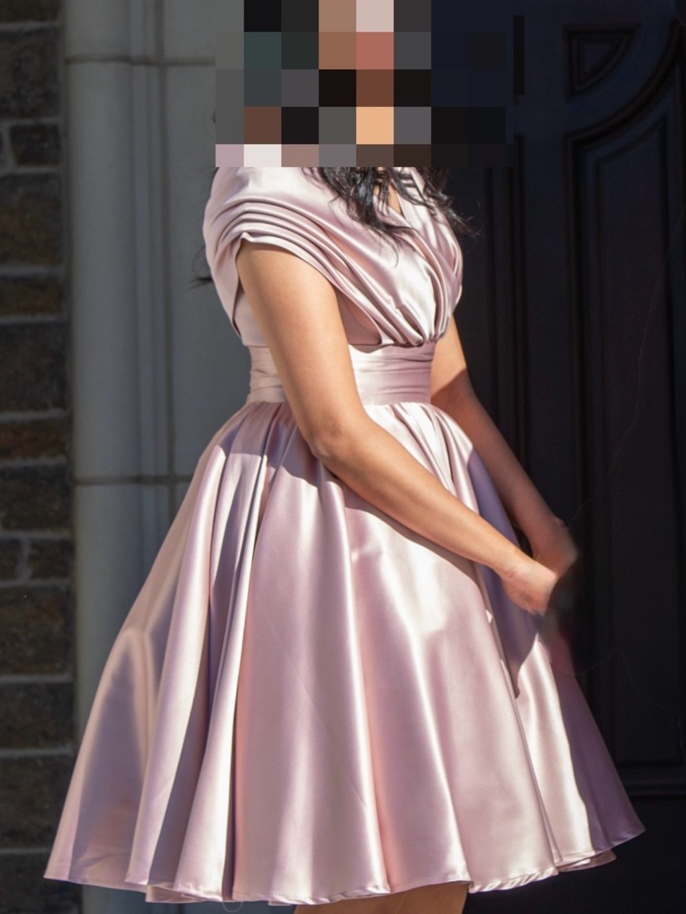 Satin Off-Shoulder Evening Dress in Blush Pink - Made in Egypt